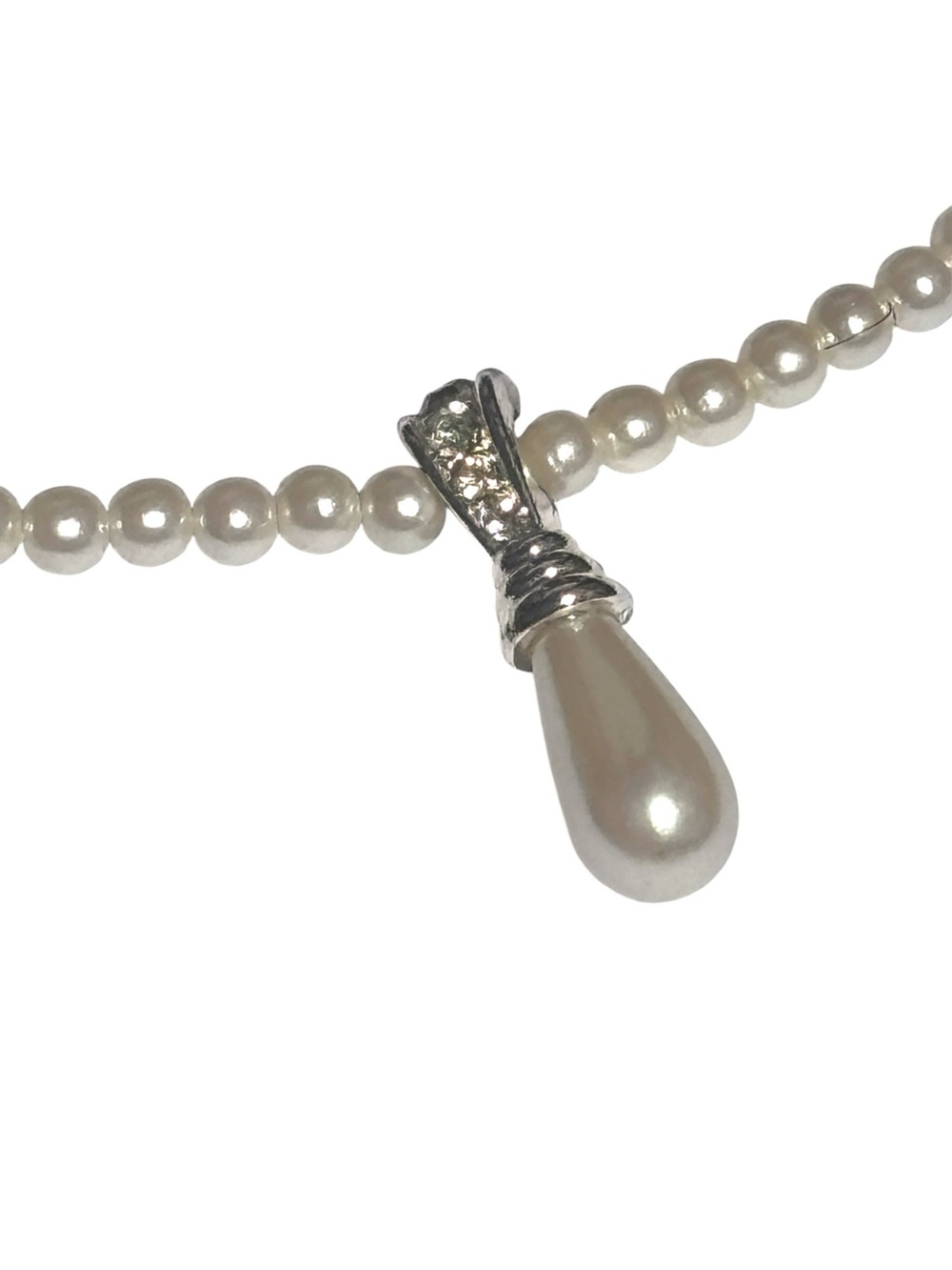 Vendome Signed Vintage MCM Faux Pearl Rhinestone Teardrop Pendant Necklace